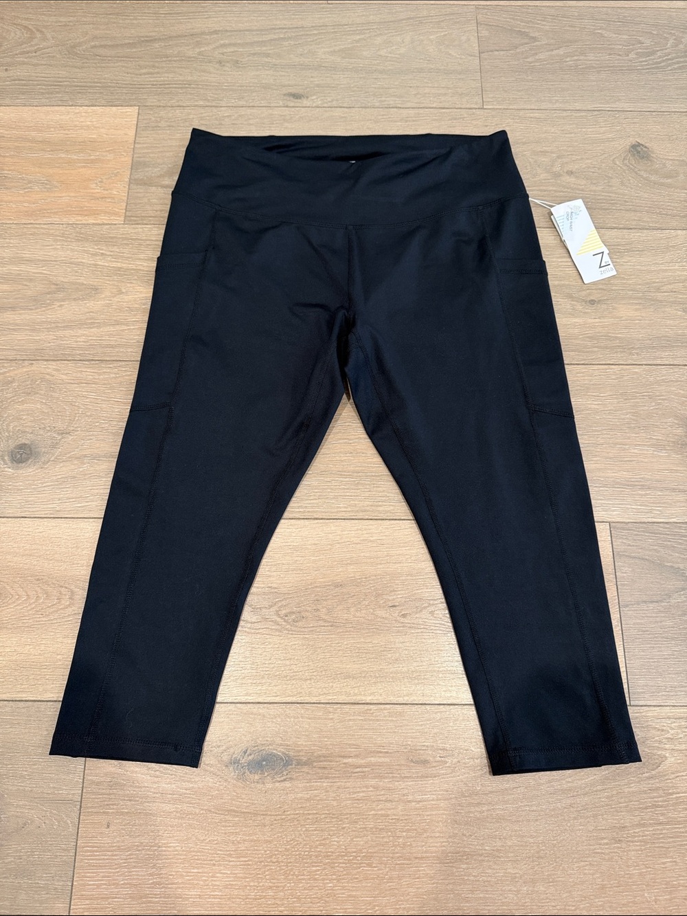 Z BY ZELLA Black High Waist Crop Pocket Active Capri Gym Yoga Leggings Size XL